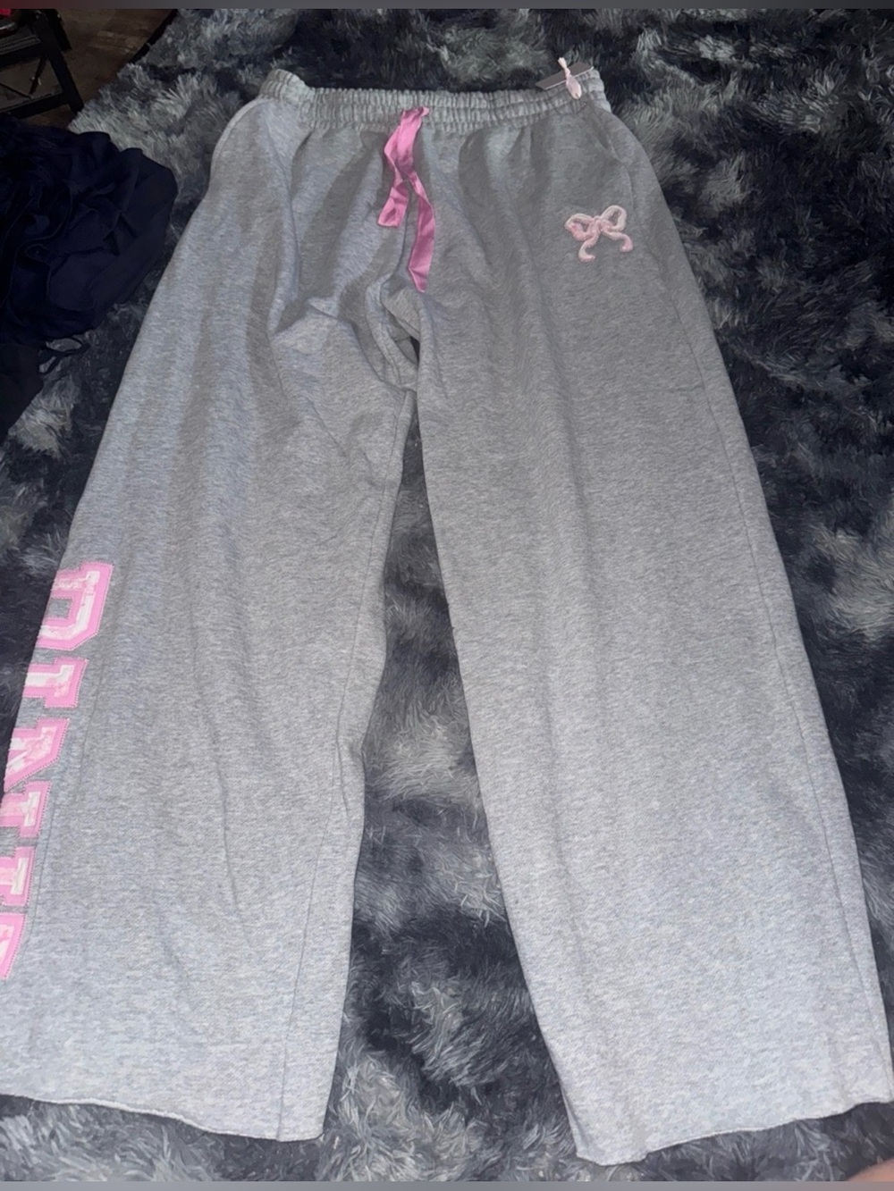 PINK X Love Shack Fancy Gray wide leg sweat Pants with Pink Accents